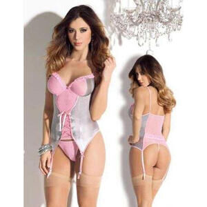 ESCANTE Sparkle Glitter Push Up Bustier, G String, Thigh Highs NWT Vintage Small